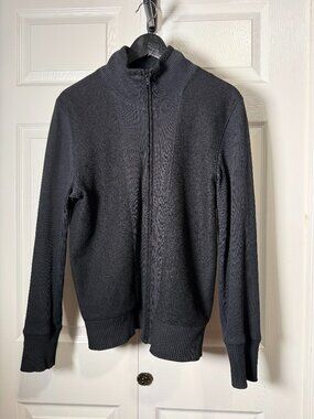 Club Monaco 100% Wool Full Zip Ribbed Mock Neck Sweater S/P